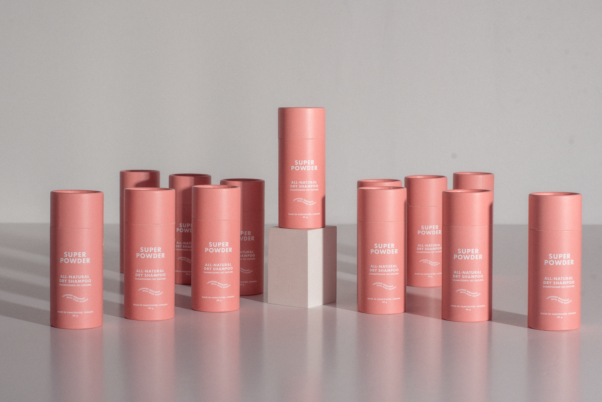 Super Powder dry shampoo units in a row